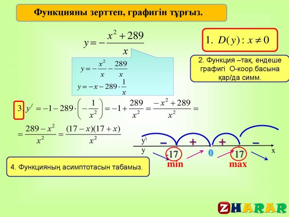   Туындының көмегімен функцияны зерттеу және графигін салу. (Алгебра, 10 сынып, IV тоқсан)