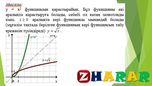 Сабақ жоспары (ұмж): Кері функция, оның қасиеттері. Кері функцияның графигі (Алгебра, 10 сынып, I тоқсан)