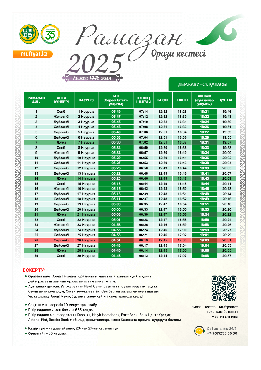 державинск ораза 2025 кестесі